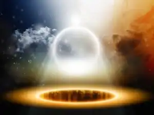 Leuchtende Kugel zwischen Licht und Schatten – visuelle Verdichtung von Entscheidung, Spannung und innerer Klärung.