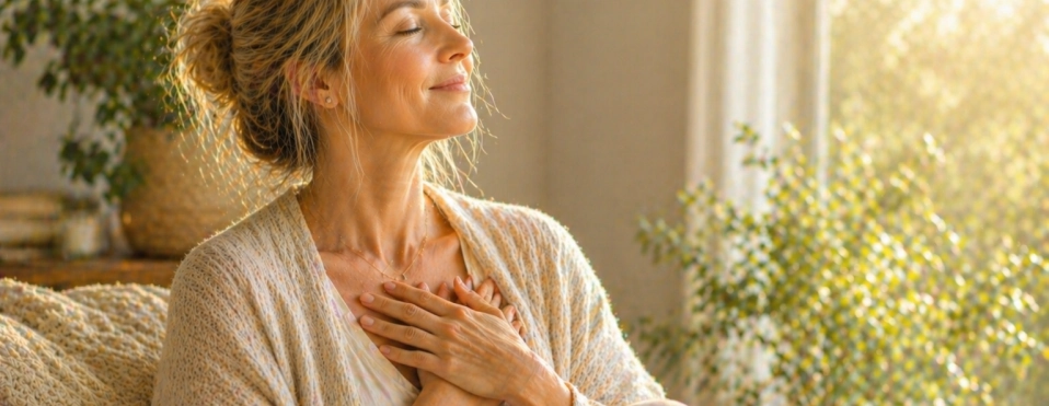 Eine Brustkrebsklientin fängt an sich selbst zu lieben