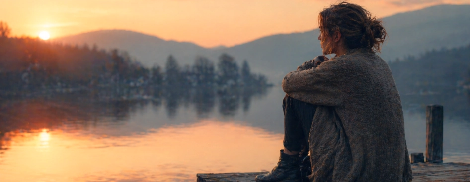 Eine Frau, nachdenklich, nach innen gekehrt. 