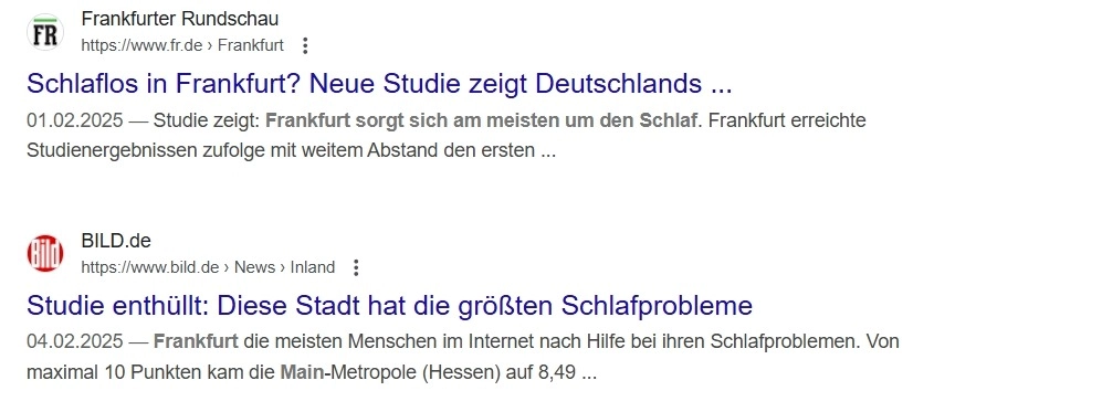 Statistik zu Schlafstörungen in Frankfurt am Main – Frankfurter Rundschau berichtet über höchste Rate an Schlafproblemen. Hoher Suchbedarf nach Hilfe bei Schlafproblemen in Frankfurt – Analyse der Online-Anfragen in Hessen.