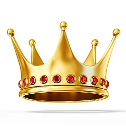 Rote Juwelen schmücken eine goldene Krone, die den Königsweg in der Reinkarantionstherapie symbolisiert.